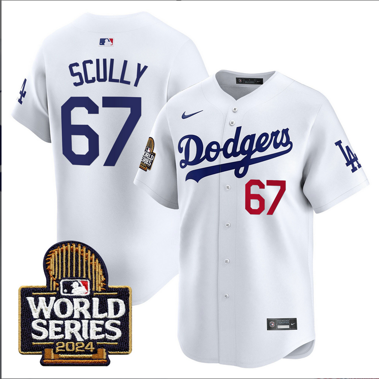 Men MLB Los Angeles Dodgers #67 Scully white 2024 World Series Champions Patch Limited Jersey20241105